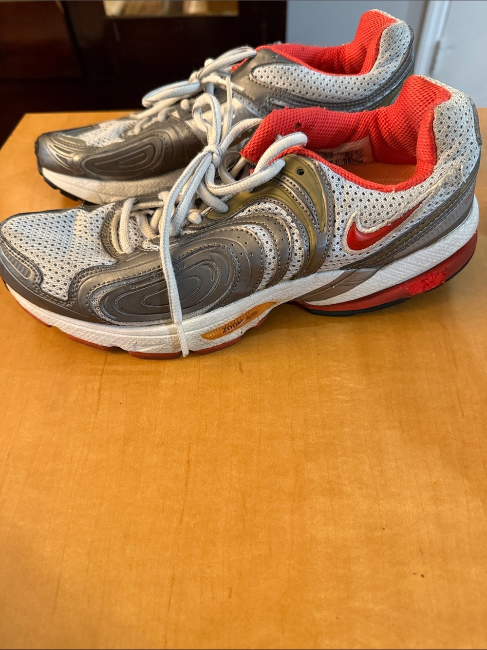 Nike Silver and Red Athletic Sneakers